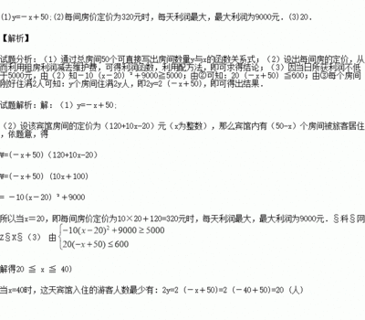 50個(gè)房間的賓館的利潤